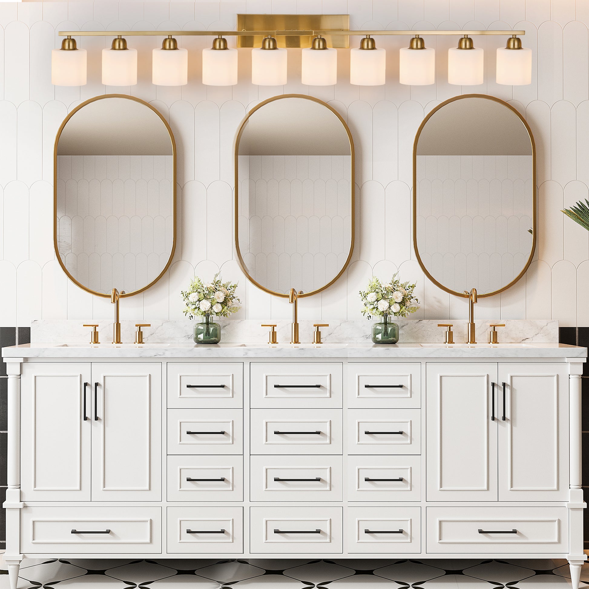 65" Gold Vanity Light with Milky White Glass - view 3
