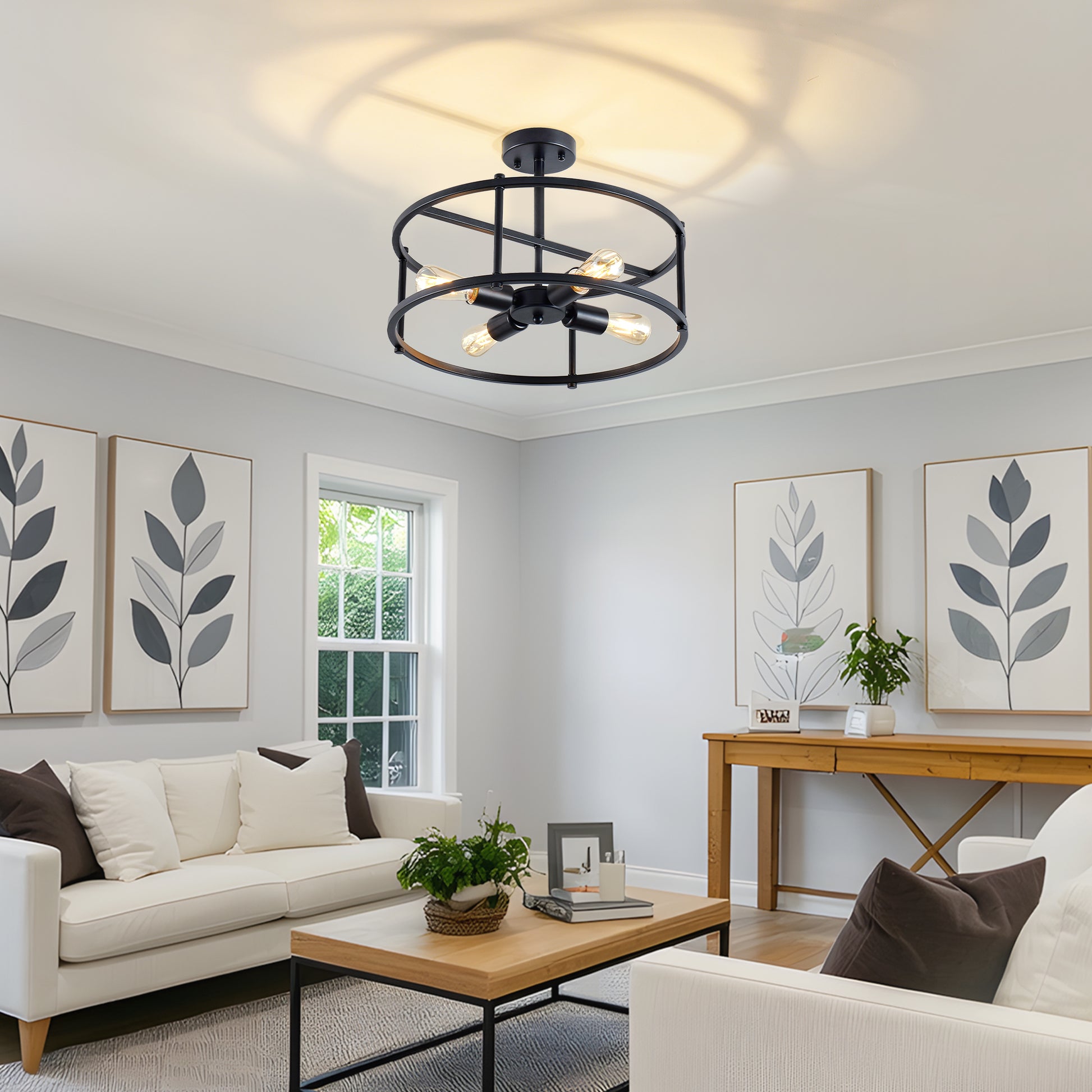 4-Light Black Industrial Semi Flush Mount Chandelier - view 2