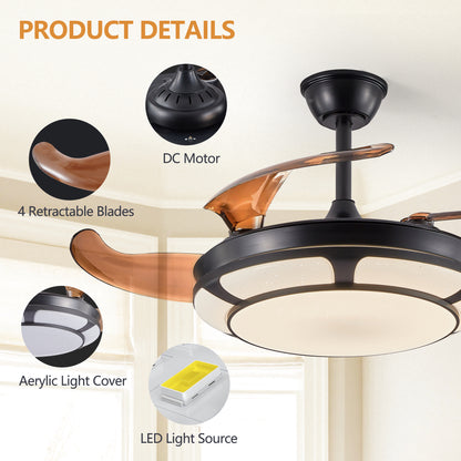 42" Black Retractable Ceiling Fan with Remote - view 4