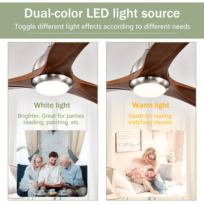 52" Satin Nickel & Walnut Ceiling Fan with Light & Remote - view 9
