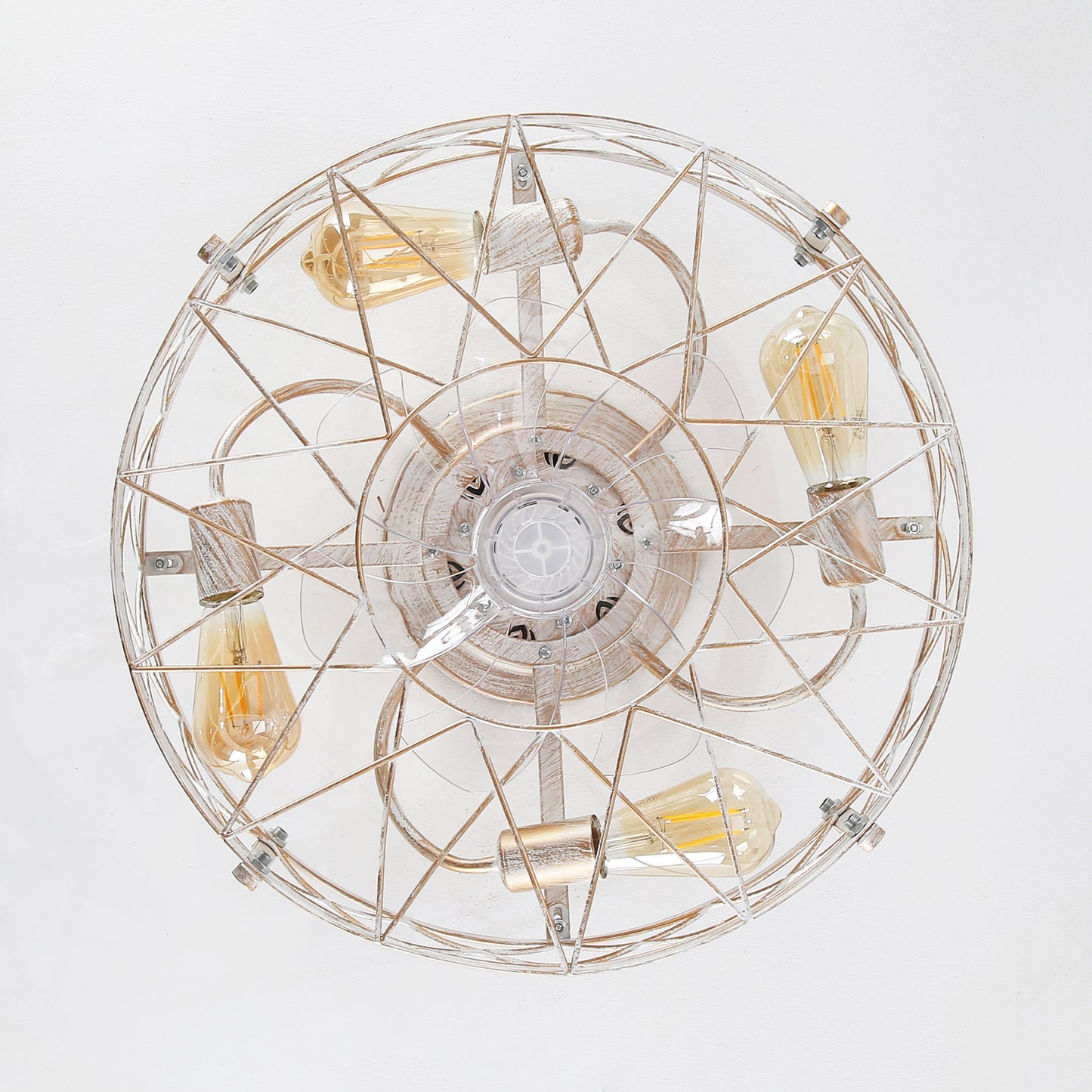 20" Matte White Caged Ceiling Fan with Remote - view 15
