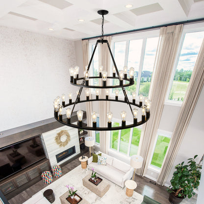 52" 2-Tier Wagon Wheel Farmhouse Chandelier, 36-Light - view 3