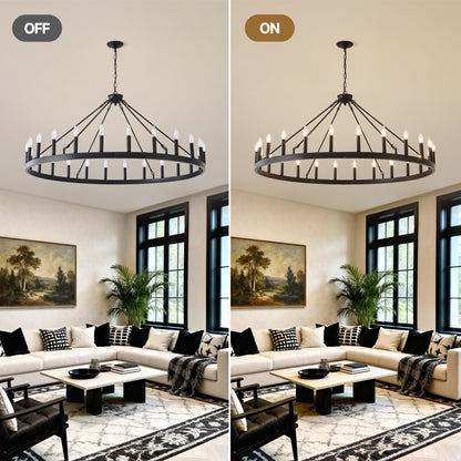 53" Matte Black Wagon Wheel Chandelier, 24-Light - view 6