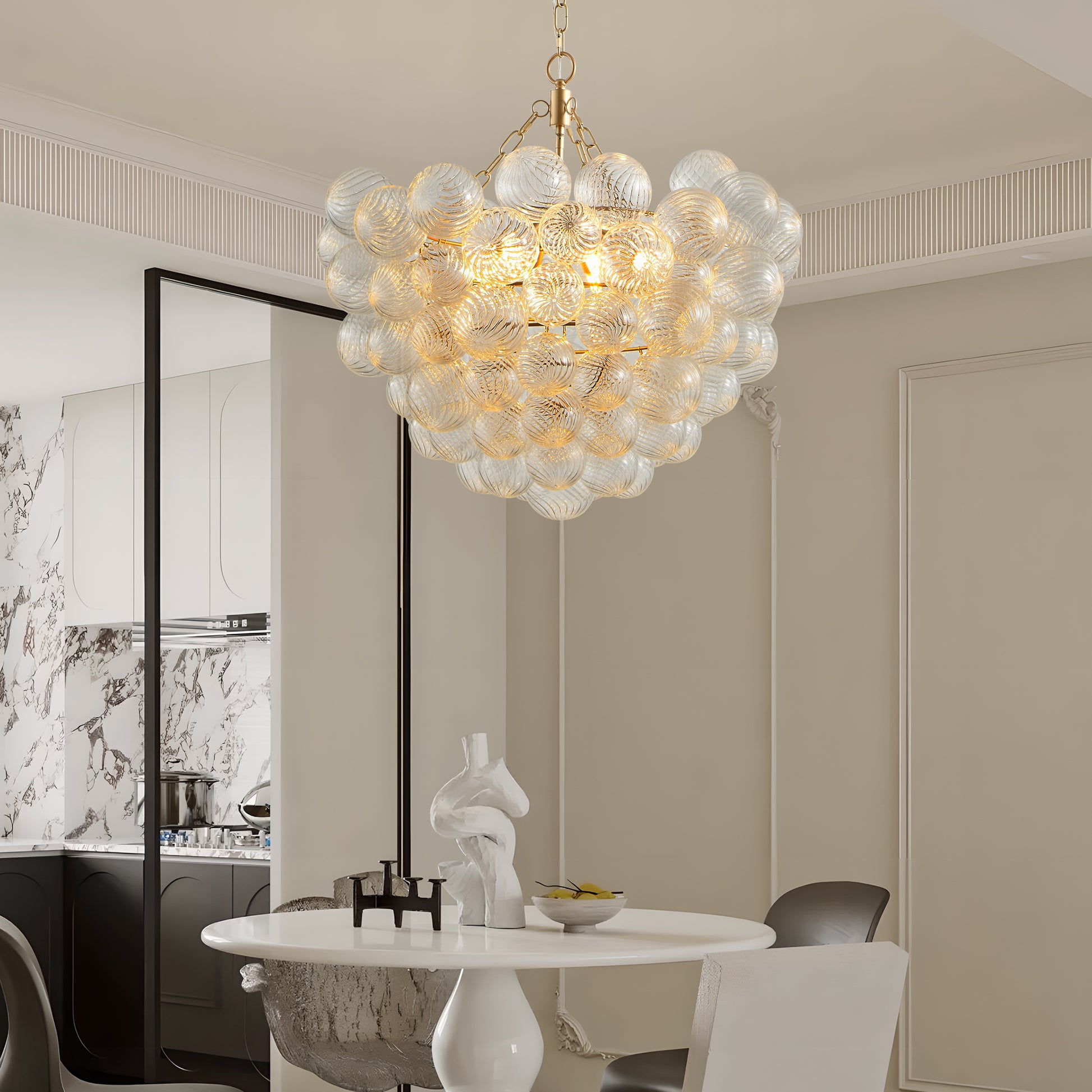 23.6" Gold Chandelier with Threaded Glass Globe - view 5