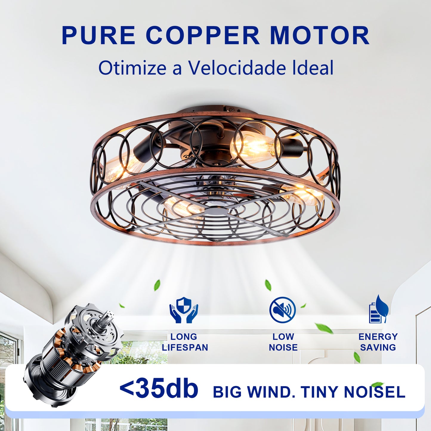 20" Matte Black Caged Ceiling Fan with Remote - view 9