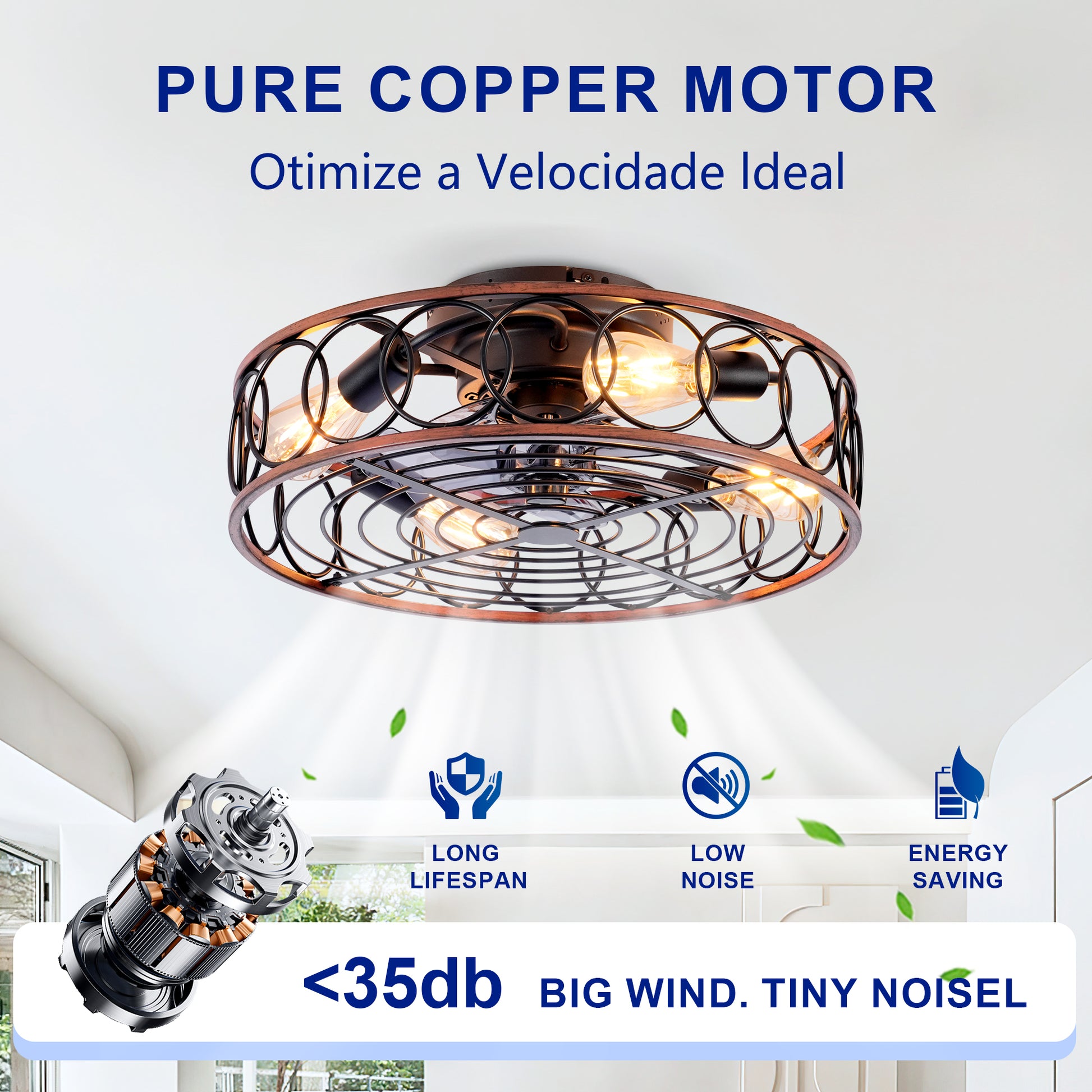 20" Matte Black Caged Ceiling Fan with Remote - view 9
