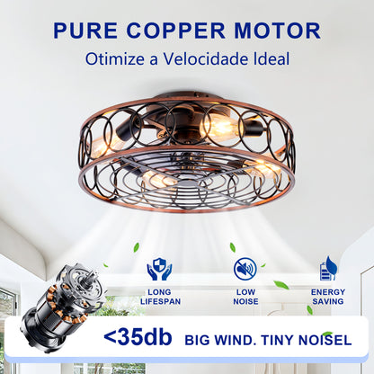 20" Matte Black Caged Ceiling Fan with Remote - view 9