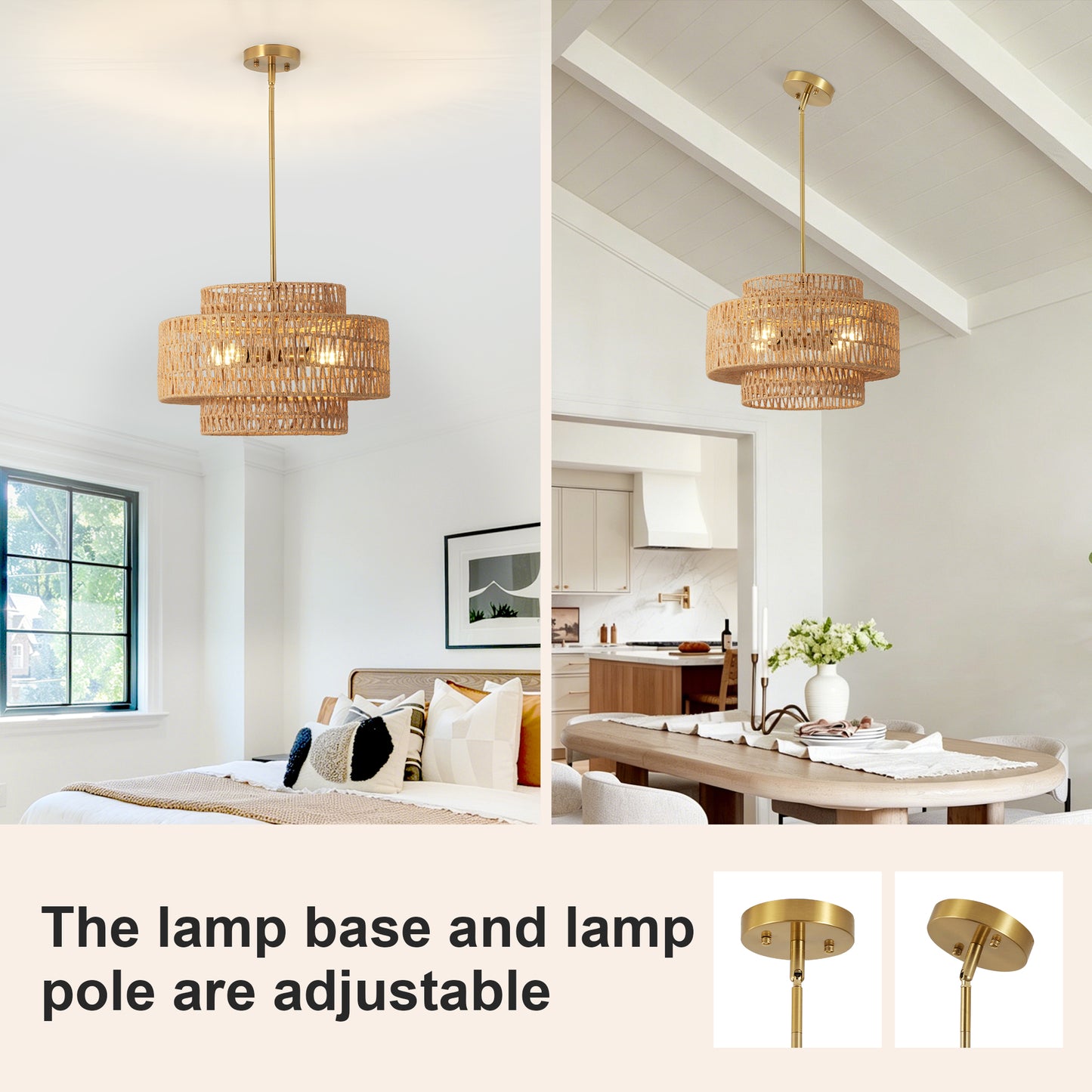17.7" 4-Light Boho Rattan Woven Chandelier - view 4