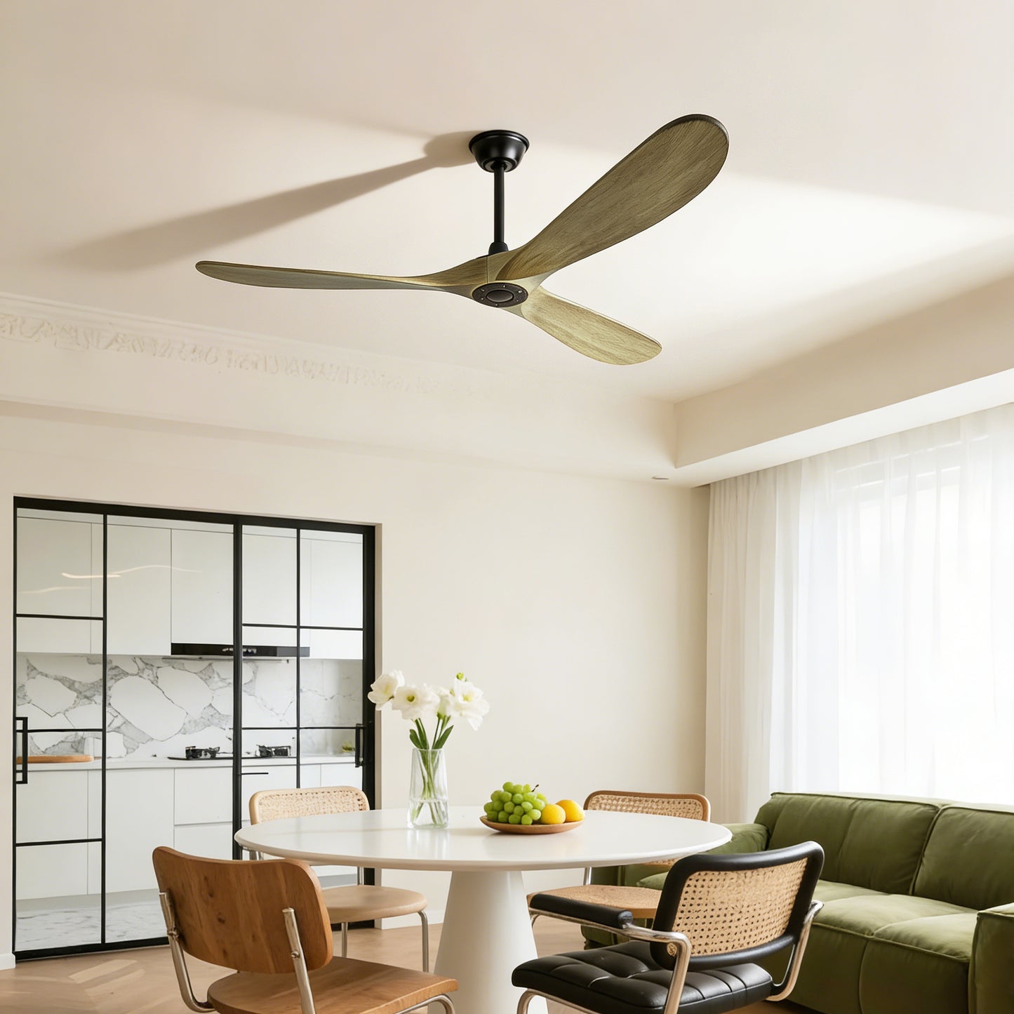 72" Ash Brown Solid Wood Ceiling Fan with Remote - view 3