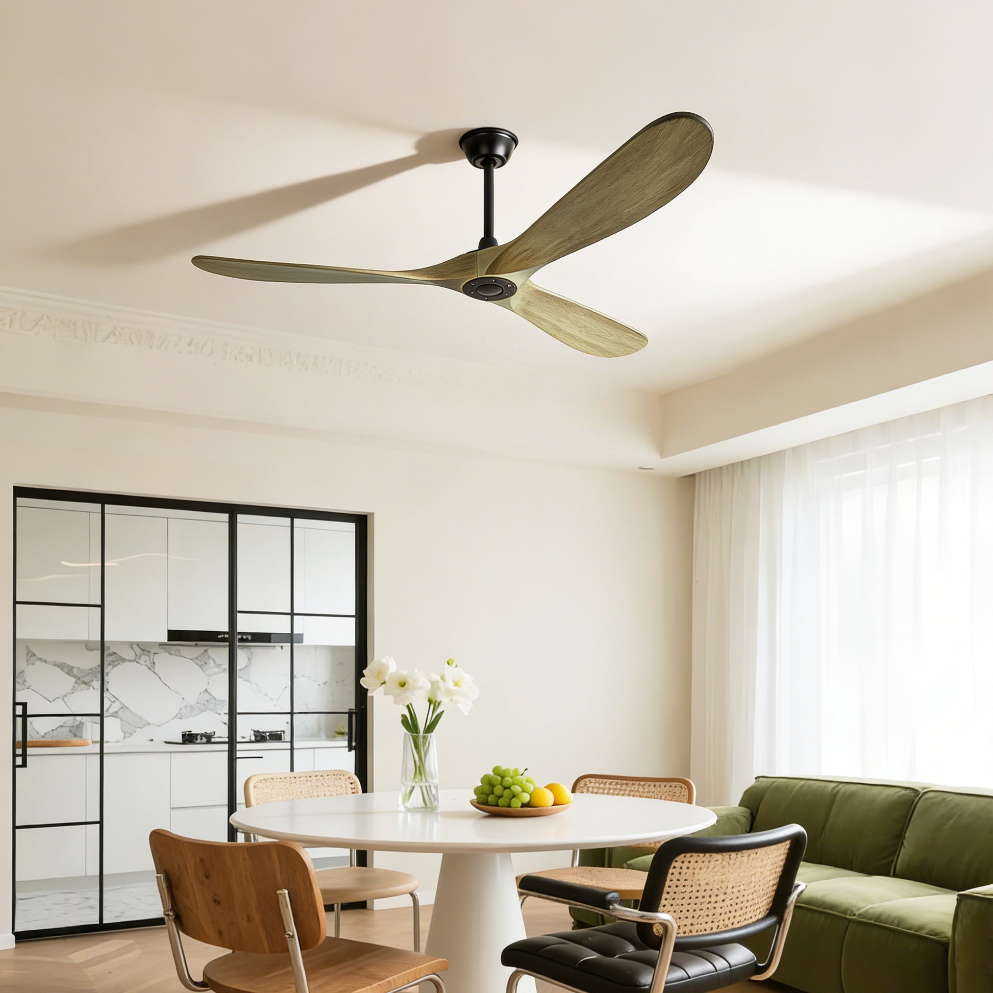72" Ash Brown Solid Wood Ceiling Fan with Remote - view 3