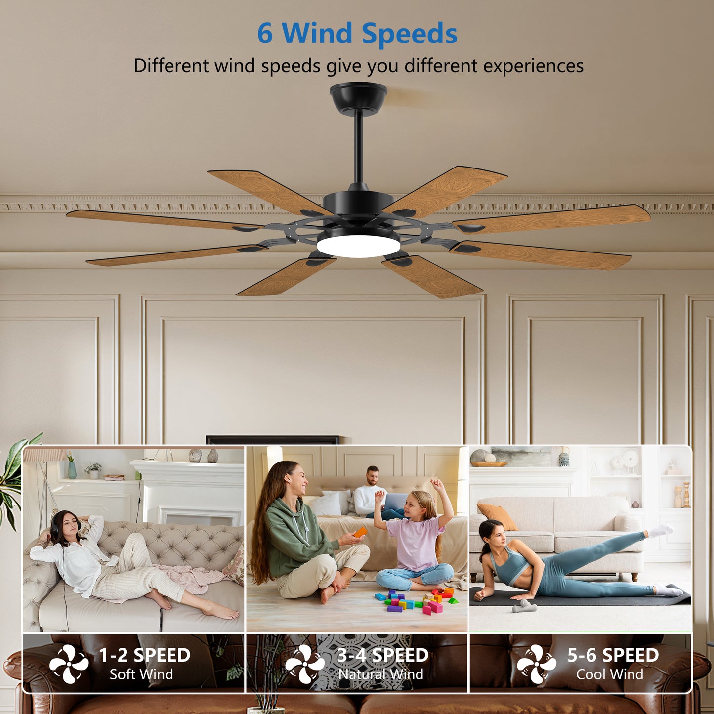 60" Black Windmill Ceiling Fan with Remote - view 3