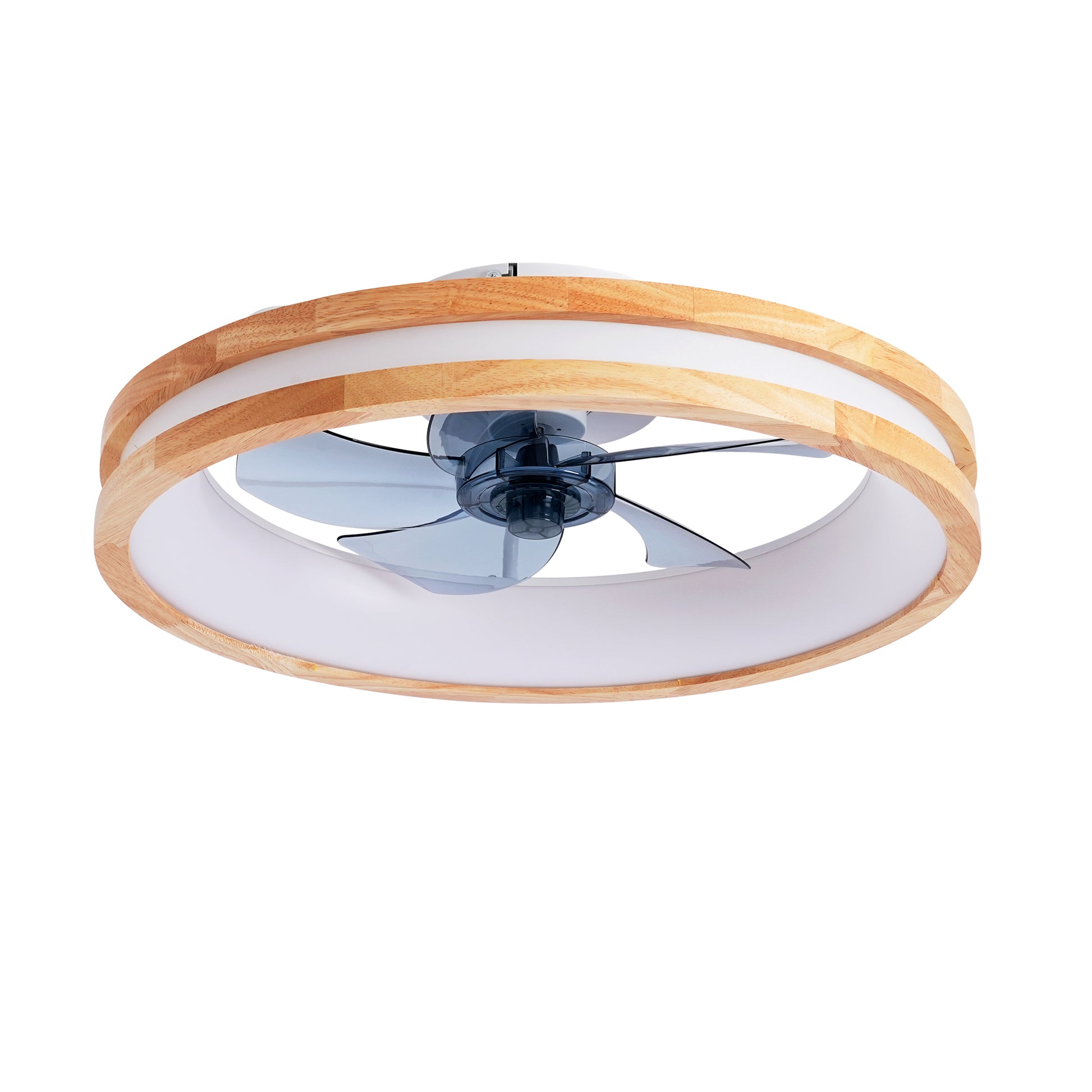 Natural Wood & White Flush Mount Ceiling Fan with Dimmable LED - view 23