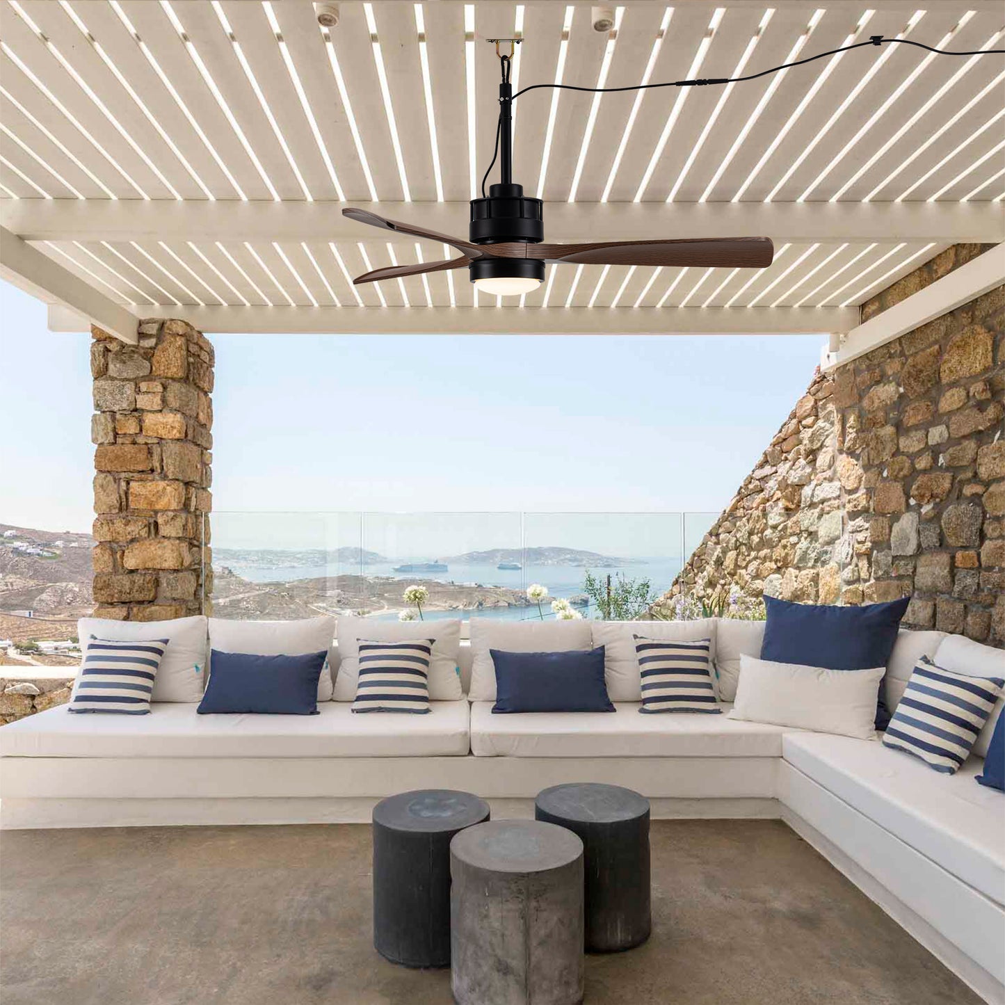 42" Matte Black & Wood Outdoor Ceiling Fan with LED Light - view 5