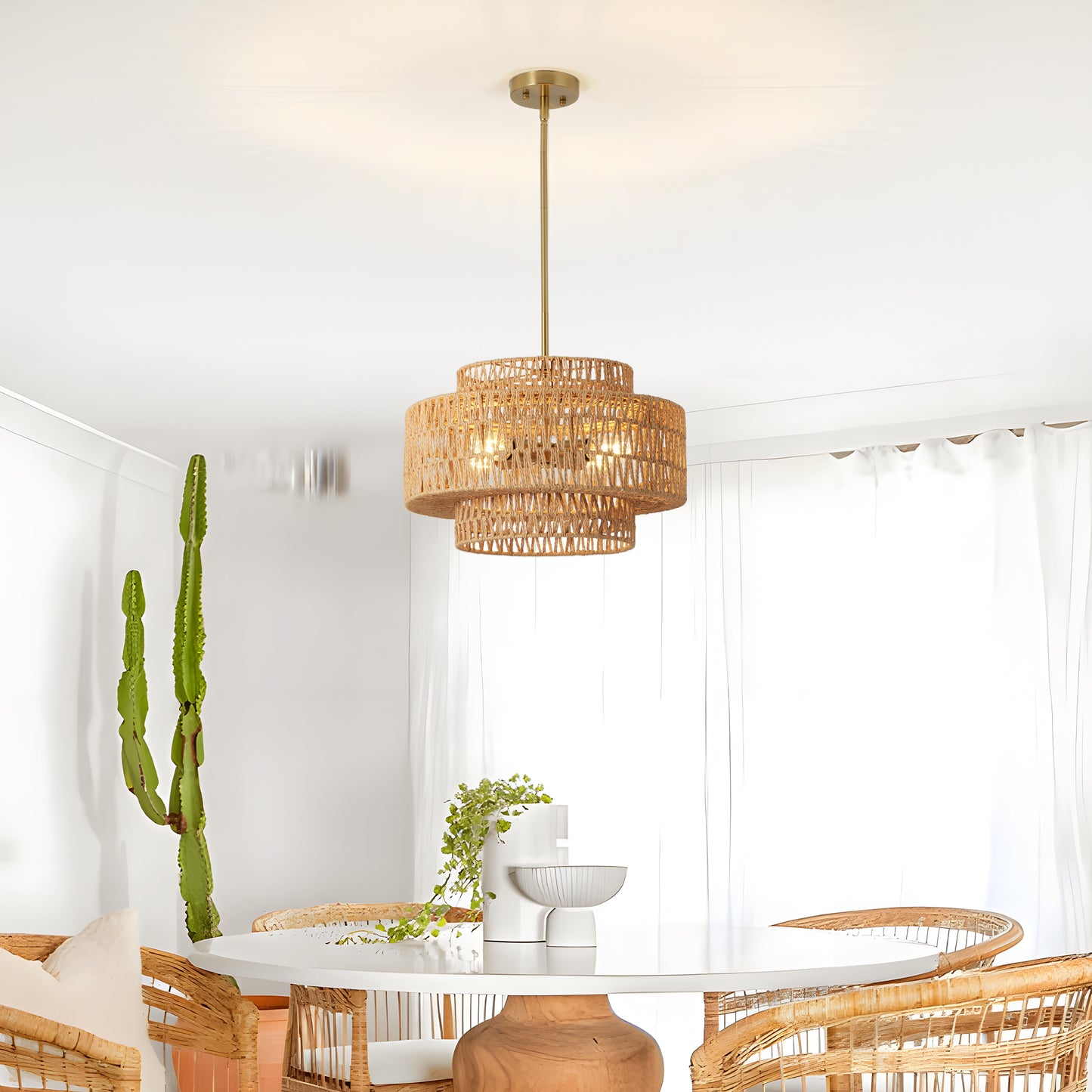17.7" 4-Light Boho Rattan Woven Chandelier - view 3