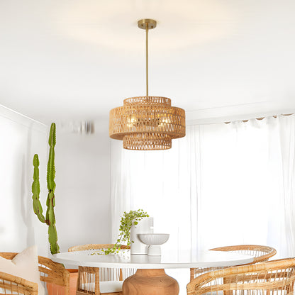 17.7" 4-Light Boho Rattan Woven Chandelier - view 3