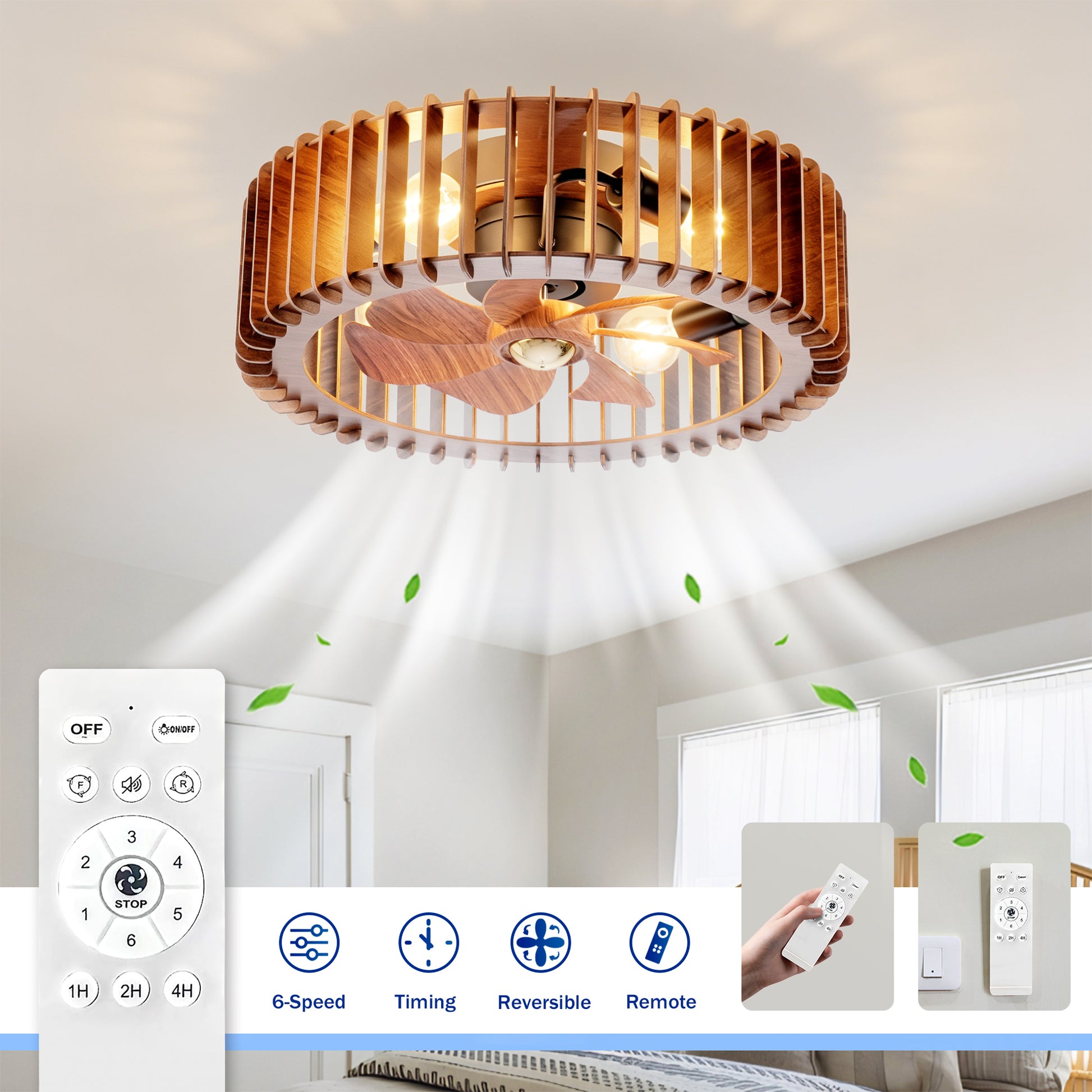20" Wood Flush Mount Ceiling Fan with Remote - view 7