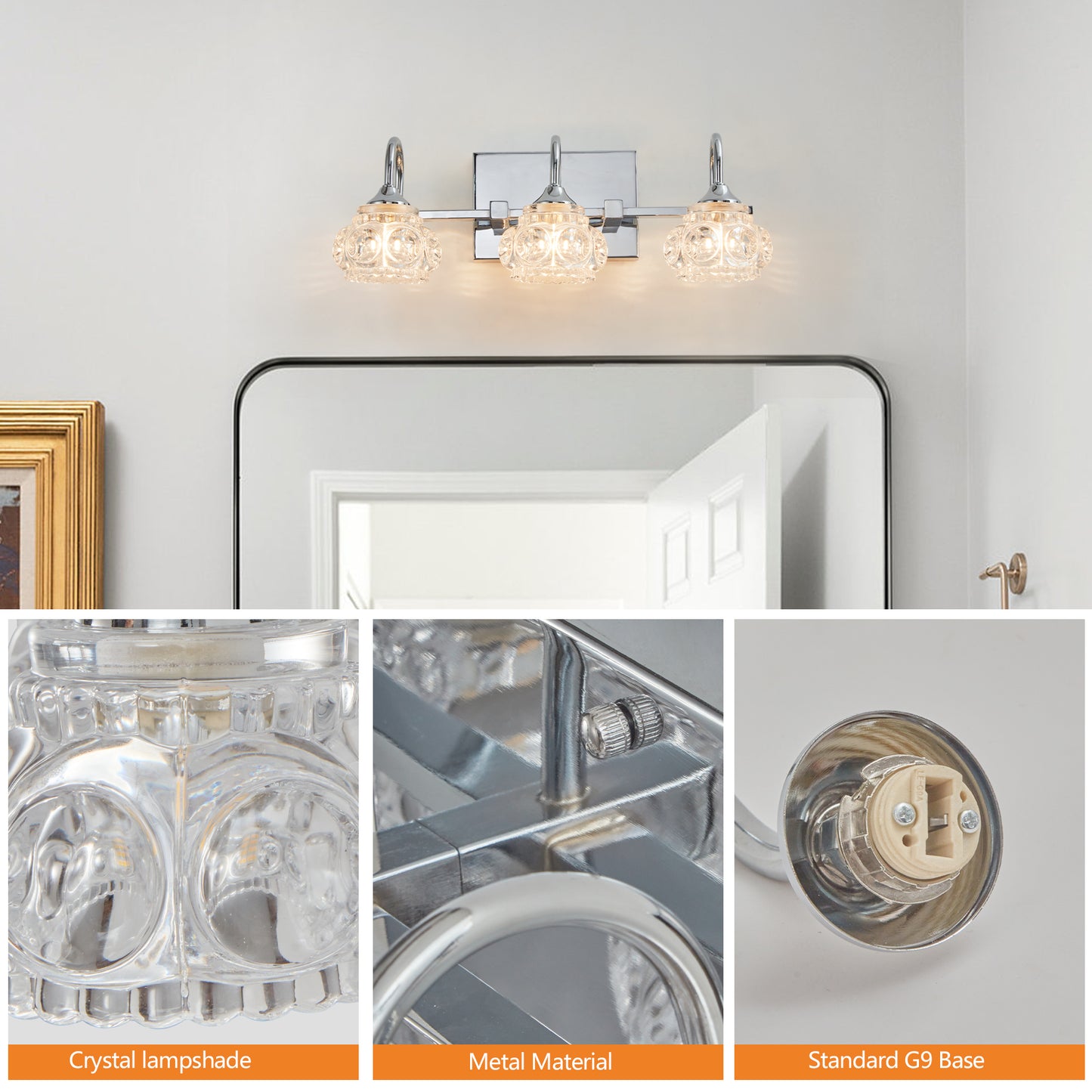 17" 3-Light Nickel Vintage Crystal Vanity Light - view 4