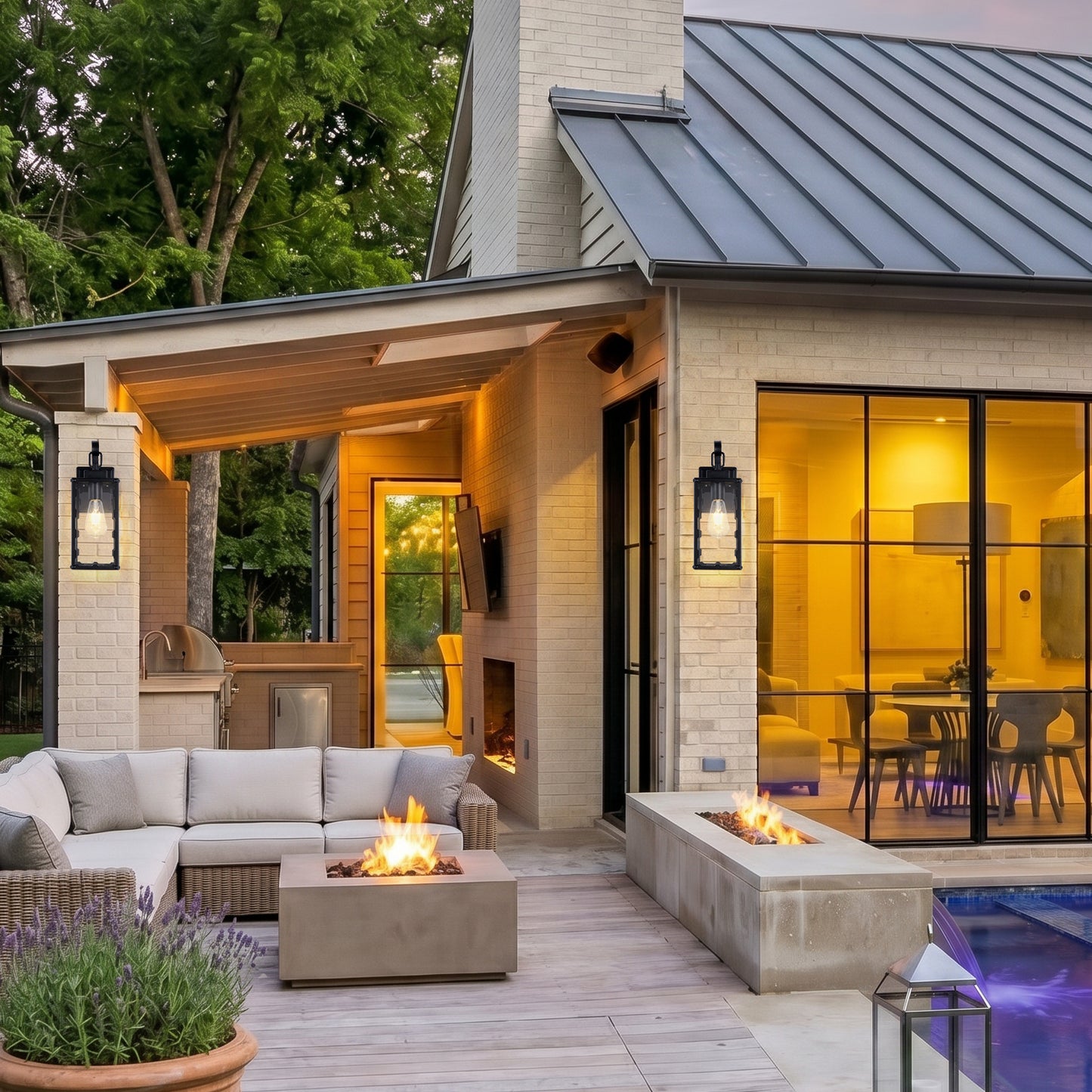 Matte Black Sawtooth Outdoor Wall Light with Clear Glass - view 2