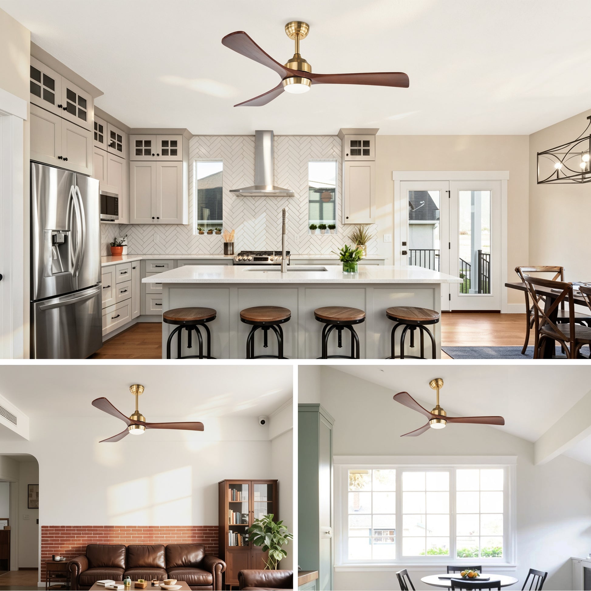 52" Gold Solid Wood Ceiling Fan with Remote - view 15