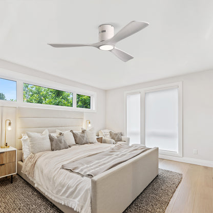 52" Matte White Solid Wood Ceiling Fan with Dimmable LED - view 6
