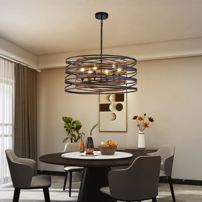 24" 6-Light Black & Walnut Caged Chandelier - view 2