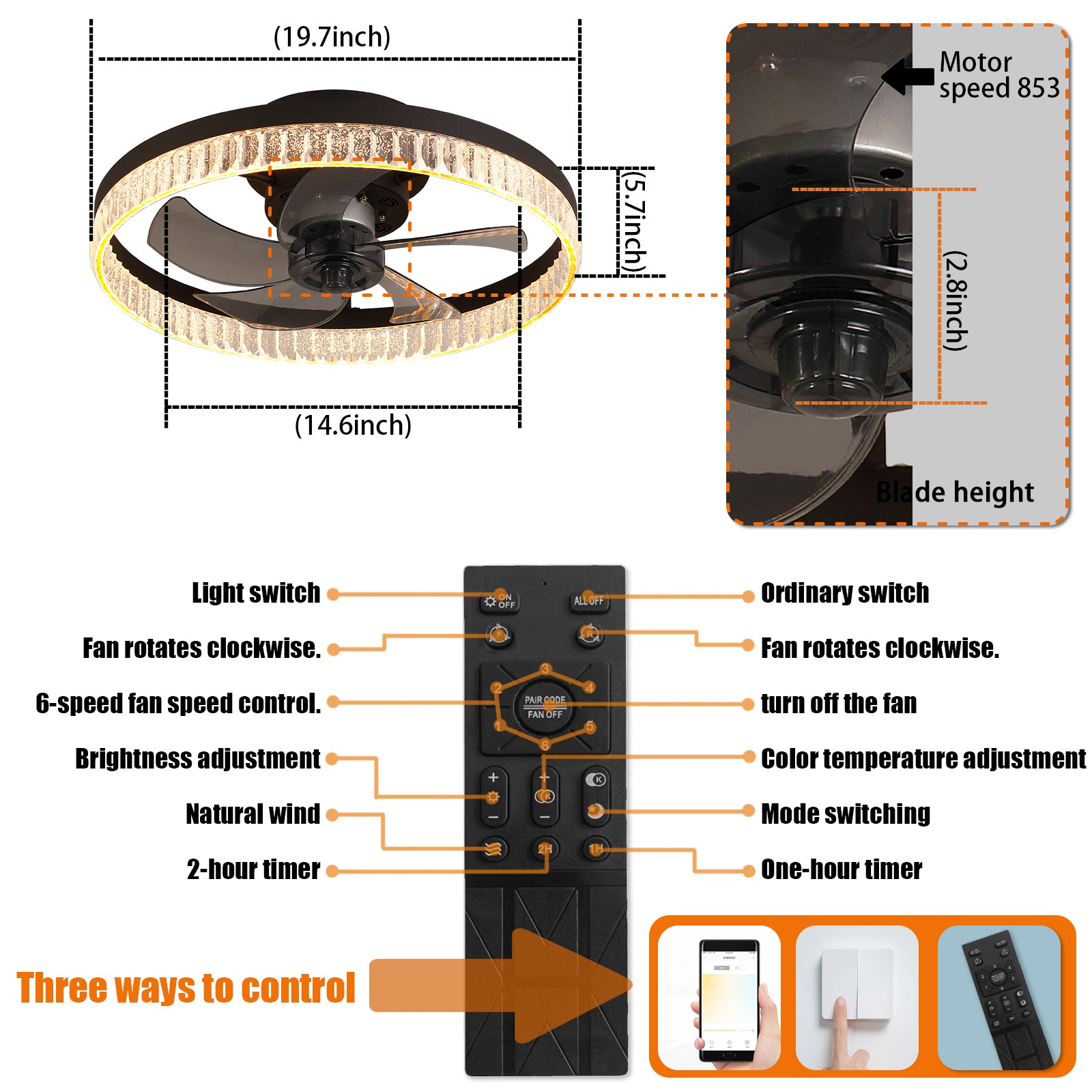 Brown Round Ceiling Fan with Dimmable LED & Remote - view 7