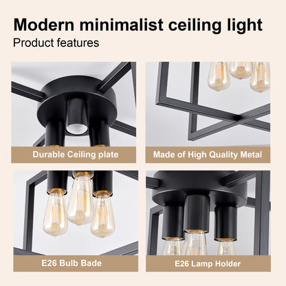 3-Light Black Geometric Farmhouse Semi-Flush Chandelier - view 4