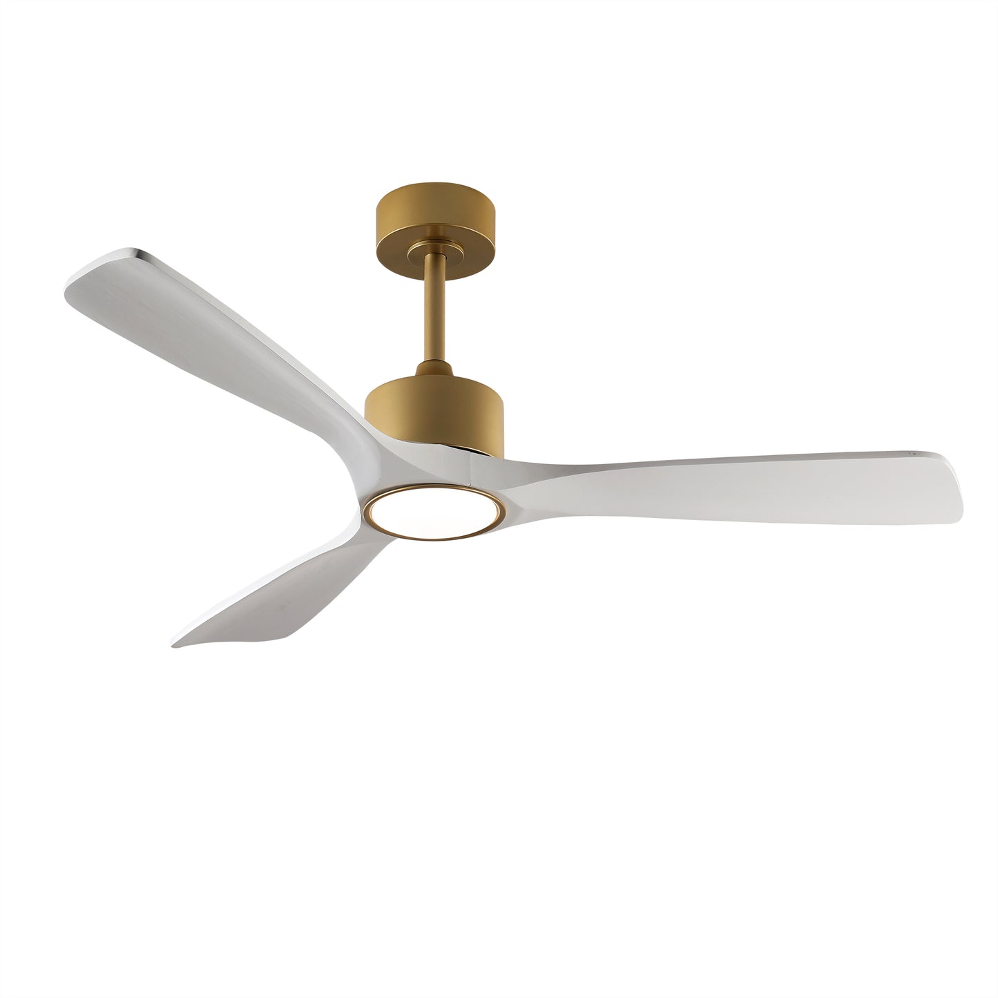 52" Gold and White Solid Wood Ceiling Fan with Dimmable LED