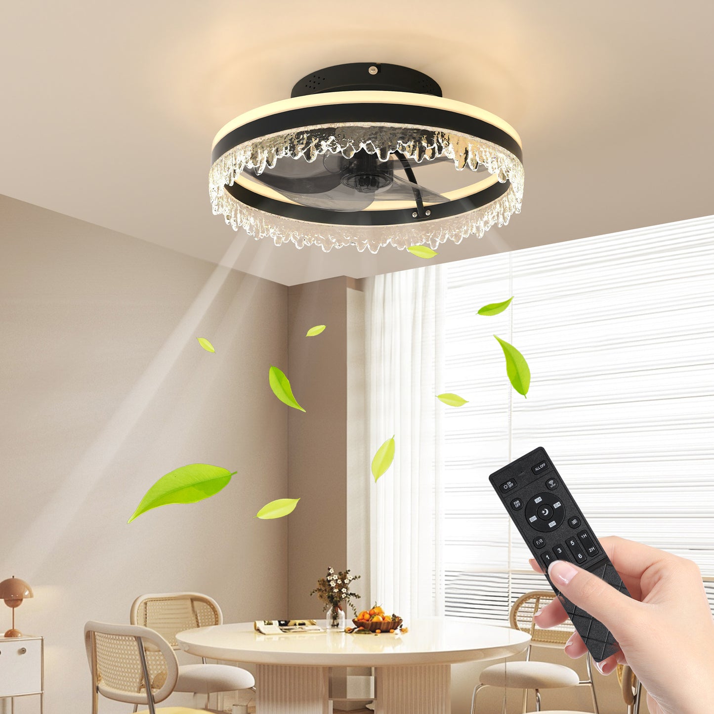 16" Black Crystal Ceiling Fan with Dimmable LED