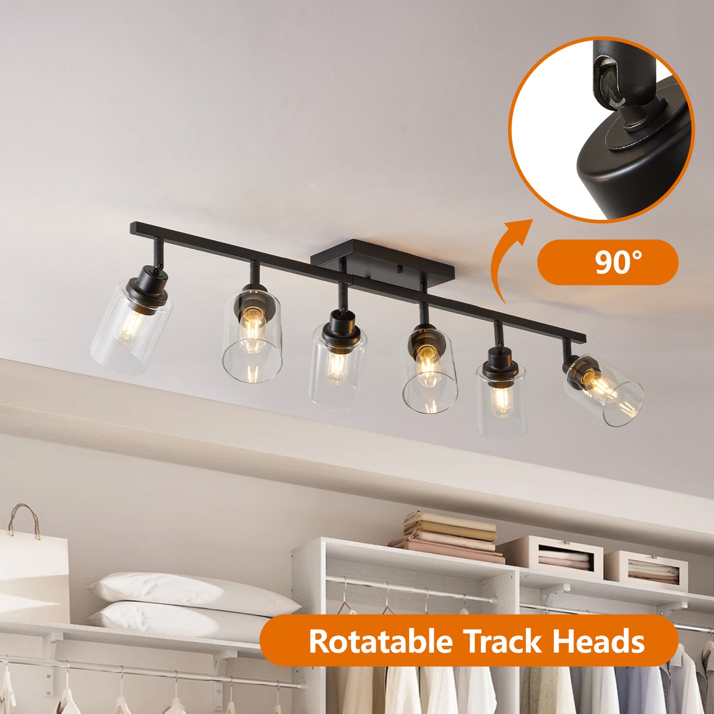 6-Light Black Track Lighting Kit with Glass Shades - view 5