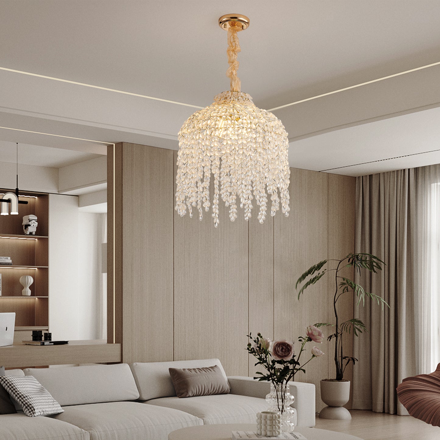 16" 5-Light Gold Waterfall Crystal Chandelier