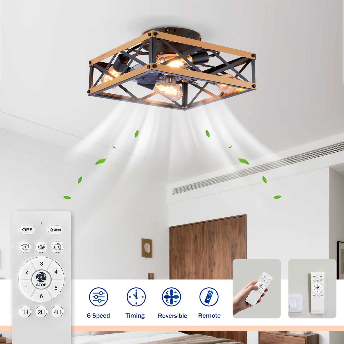 22.6" Bronze Flush Mount Ceiling Fan with Remote - view 9
