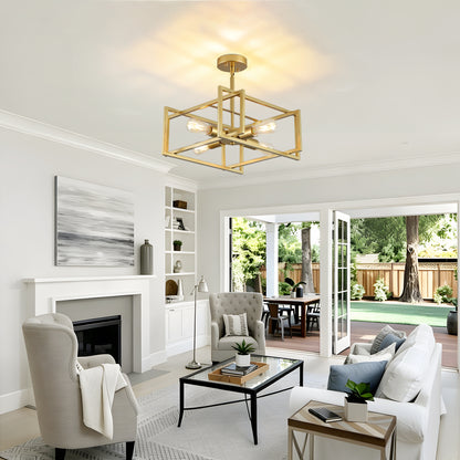4-Light Gold Industrial Flush Mount Chandelier - view 3