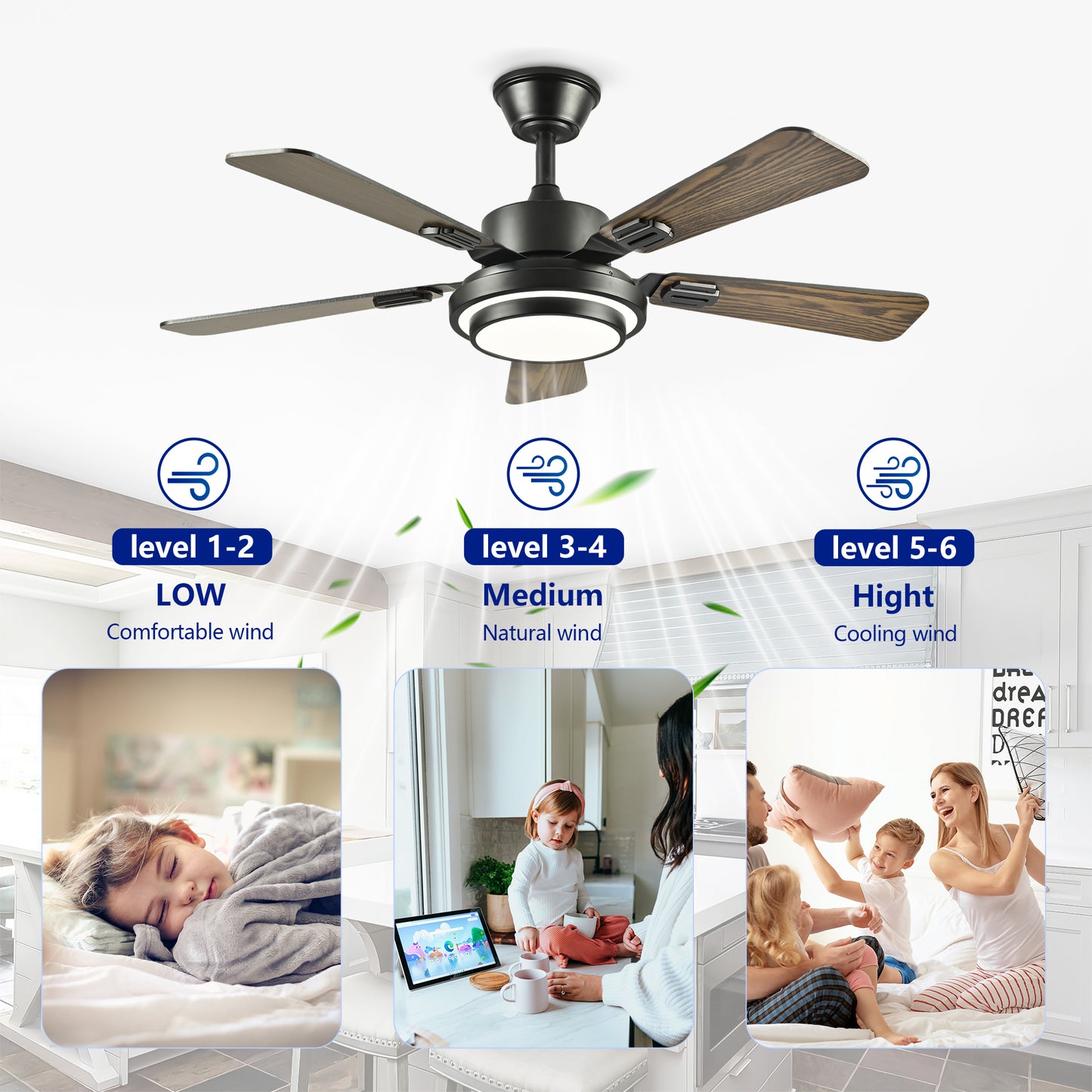42" Matte Black Ceiling Fan with Dimmable LED Light - view 12