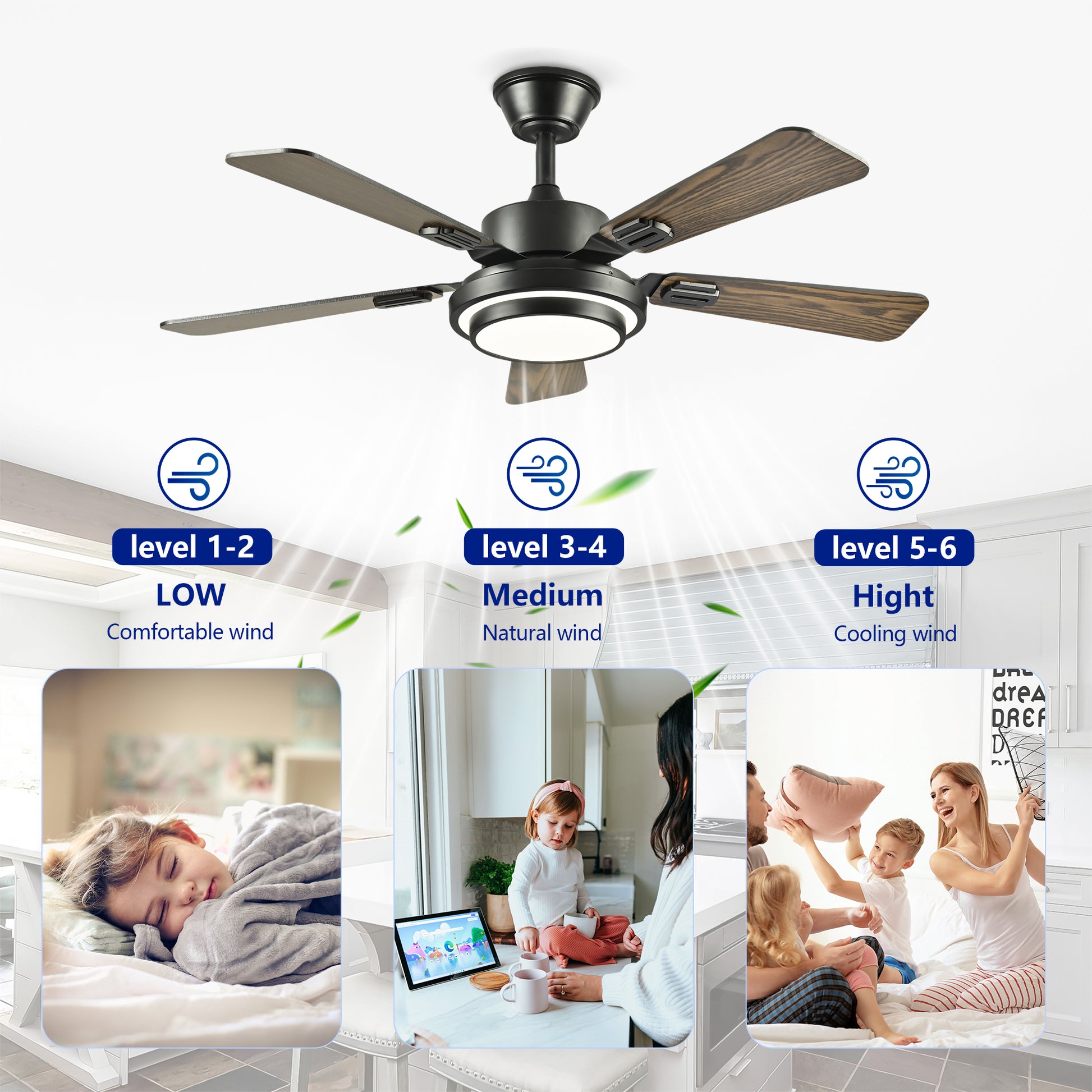 42" Matte Black Ceiling Fan with Dimmable LED Light - view 12