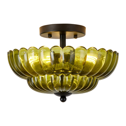 3-Light Green Glass Semi Flush Mount Ceiling Light - view 10