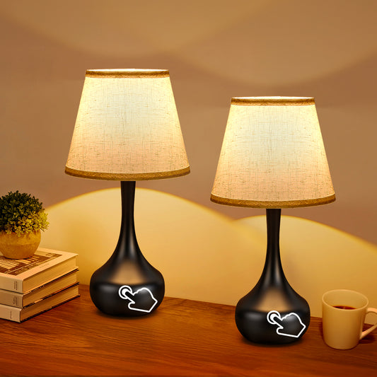 Black Dimmable Bedside Table Lamp, Set of 2