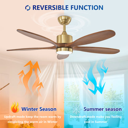 52" Gold Reversible Ceiling Fan with Light - view 13