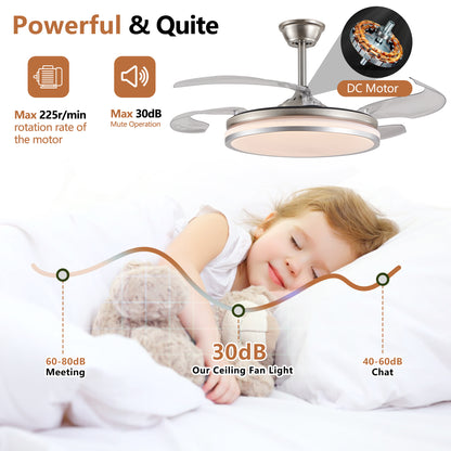42" Chrome Retractable Blade Ceiling Fan with LED Light - view 9