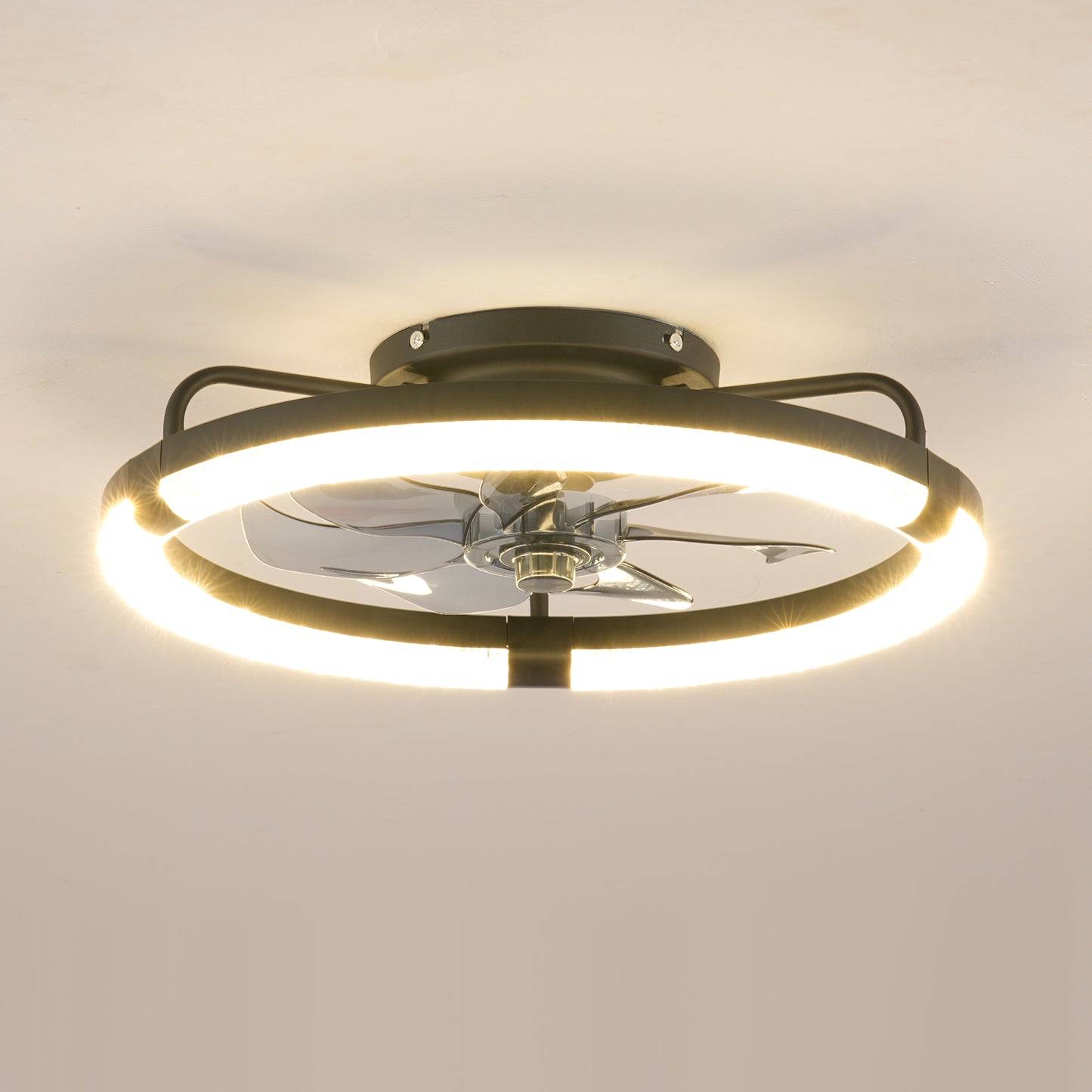 20" Matte Black Flush Mount Ceiling Fan with Dimmable LED - view 16