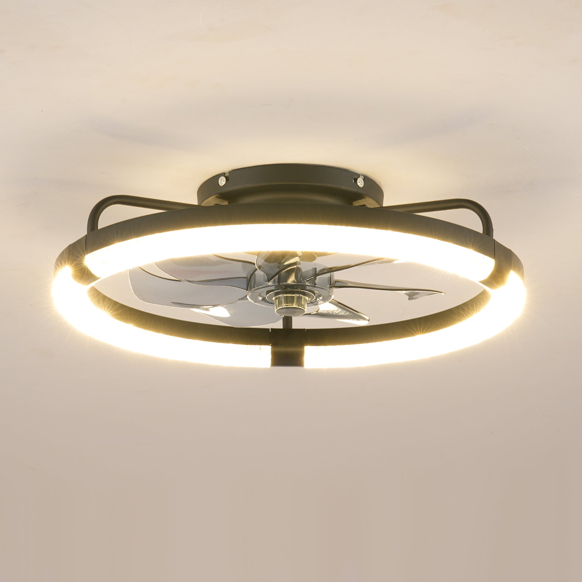 20" Matte Black Flush Mount Ceiling Fan with Dimmable LED - view 16