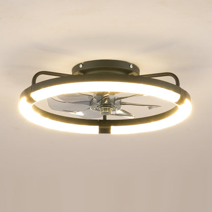 20" Matte Black Flush Mount Ceiling Fan with Dimmable LED - view 16