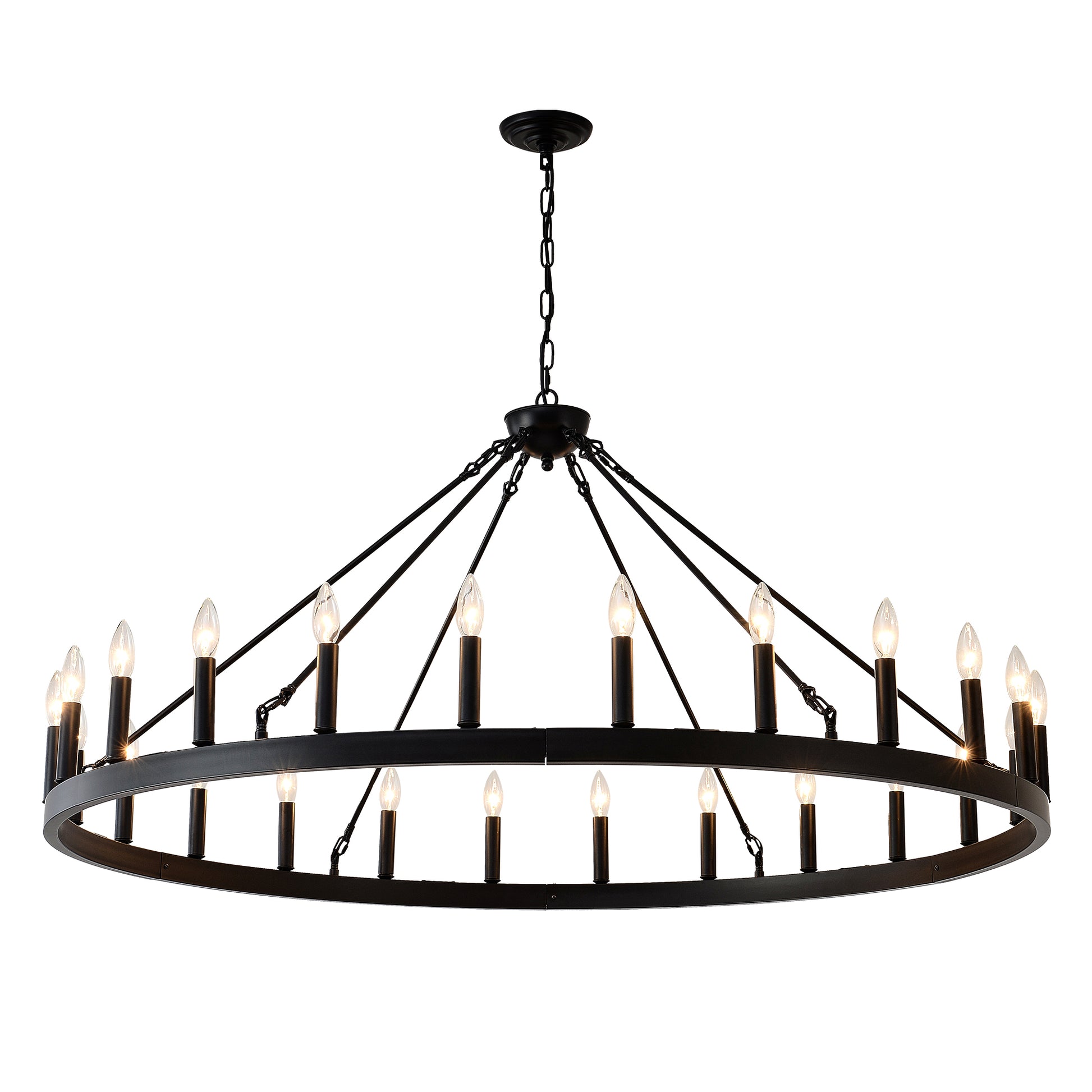 53" Matte Black Wagon Wheel Chandelier, 24-Light - view 12