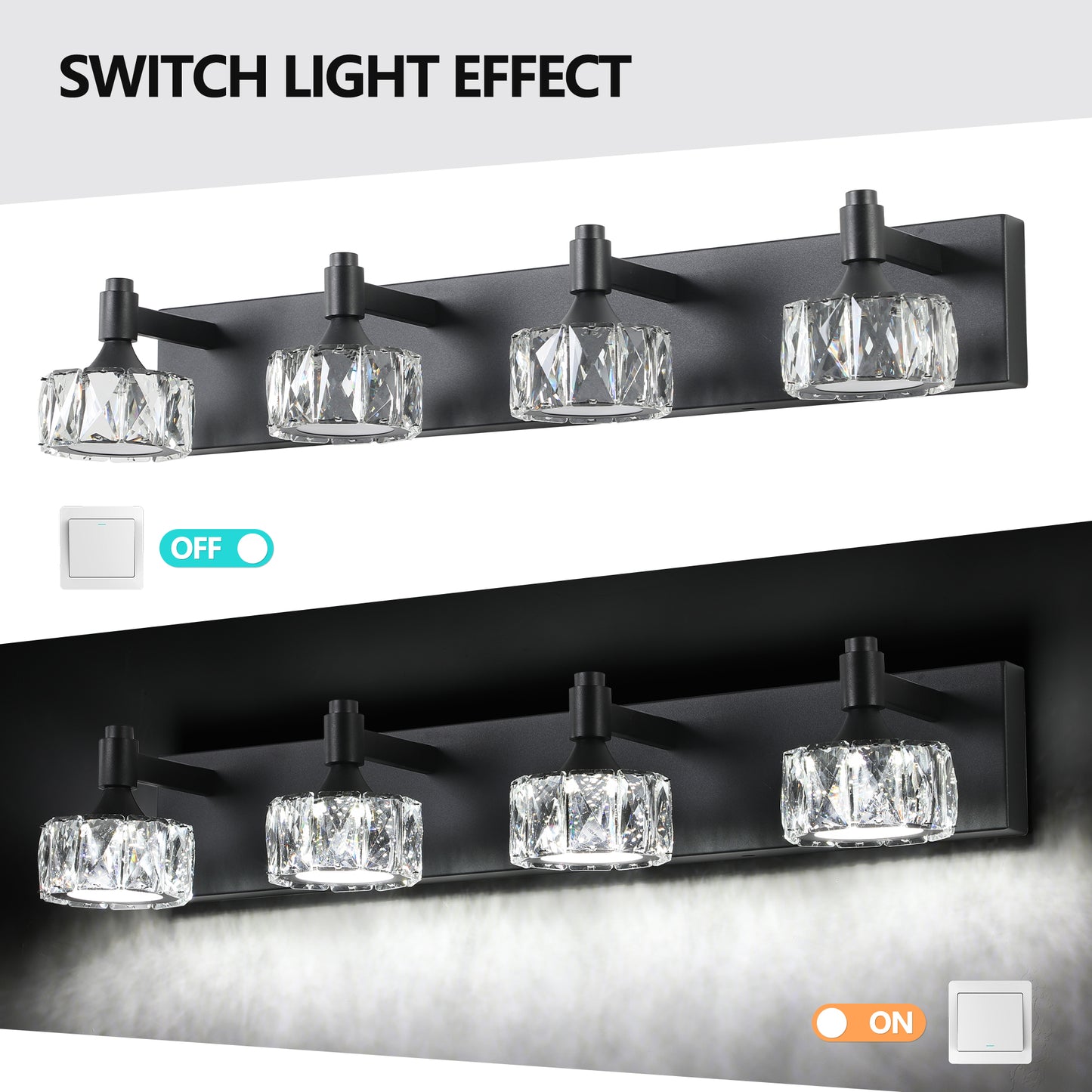 4-Light Matte Black LED Vanity Light with Crystal Glass - view 7