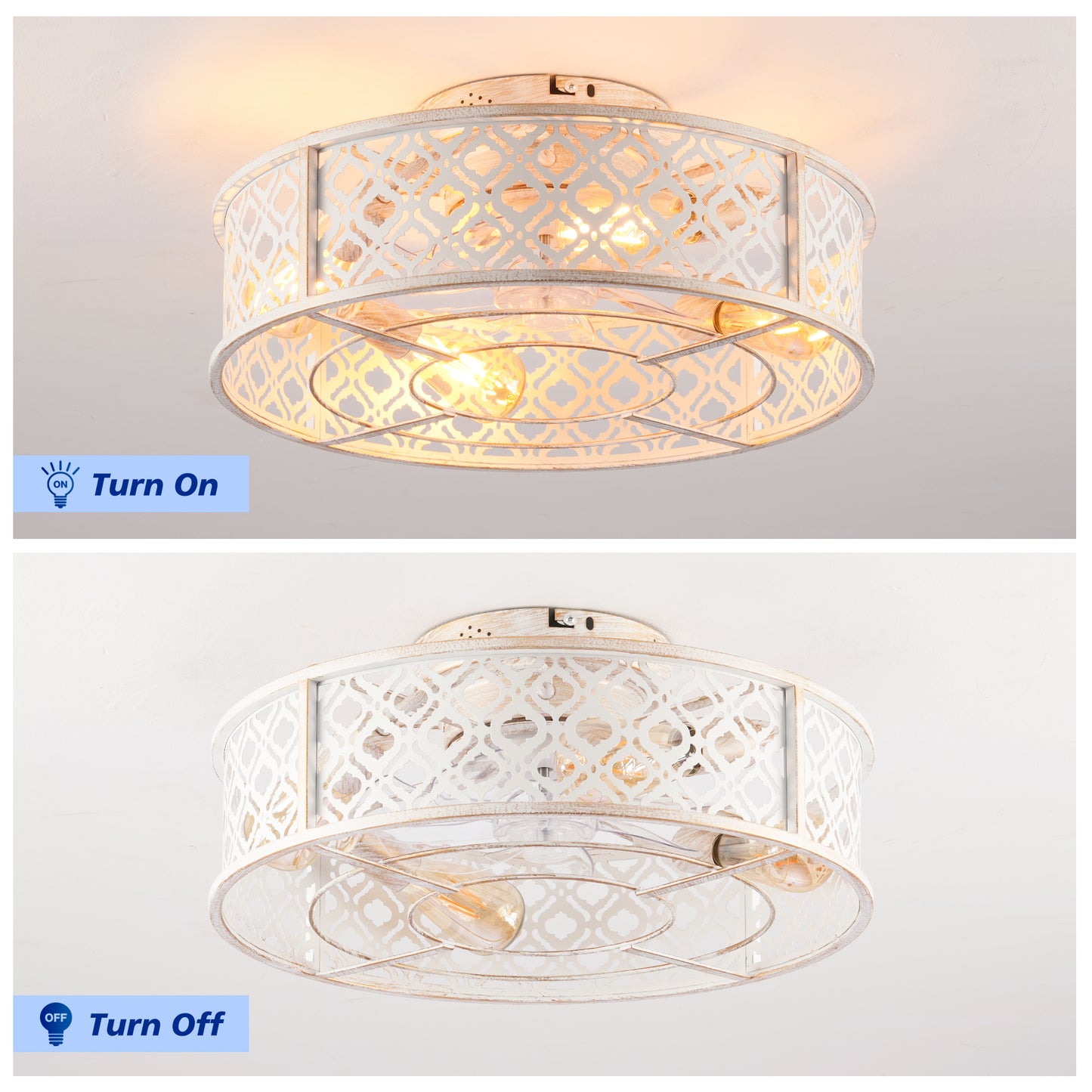 20" Retro White Flower Caged Flush Mount Ceiling Fan - view 9
