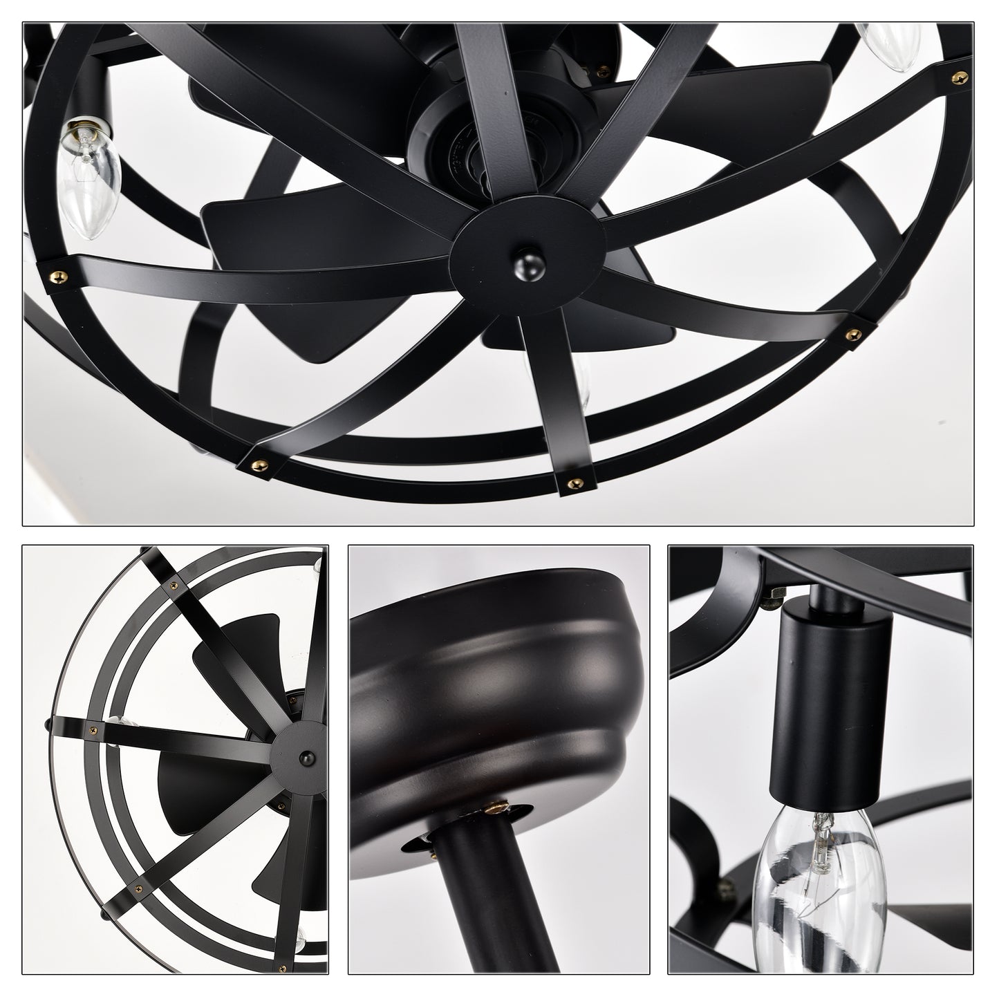 20.63" Matte Black Caged Ceiling Fan with Light - view 15