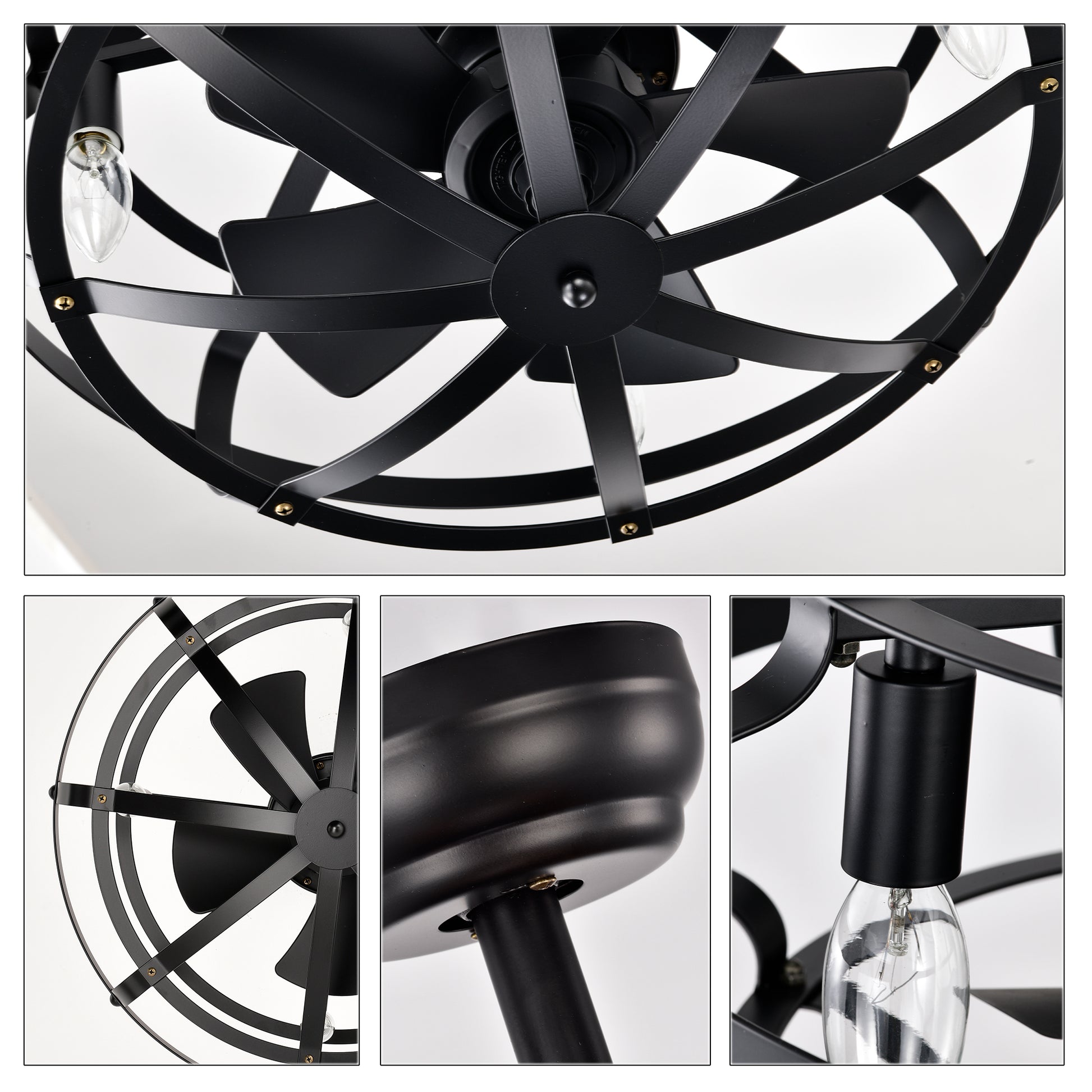 20.63" Matte Black Caged Ceiling Fan with Light - view 15