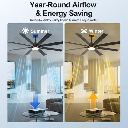 72" Matte Black 8-Blade Ceiling Fan with Dimmable LED - view 4