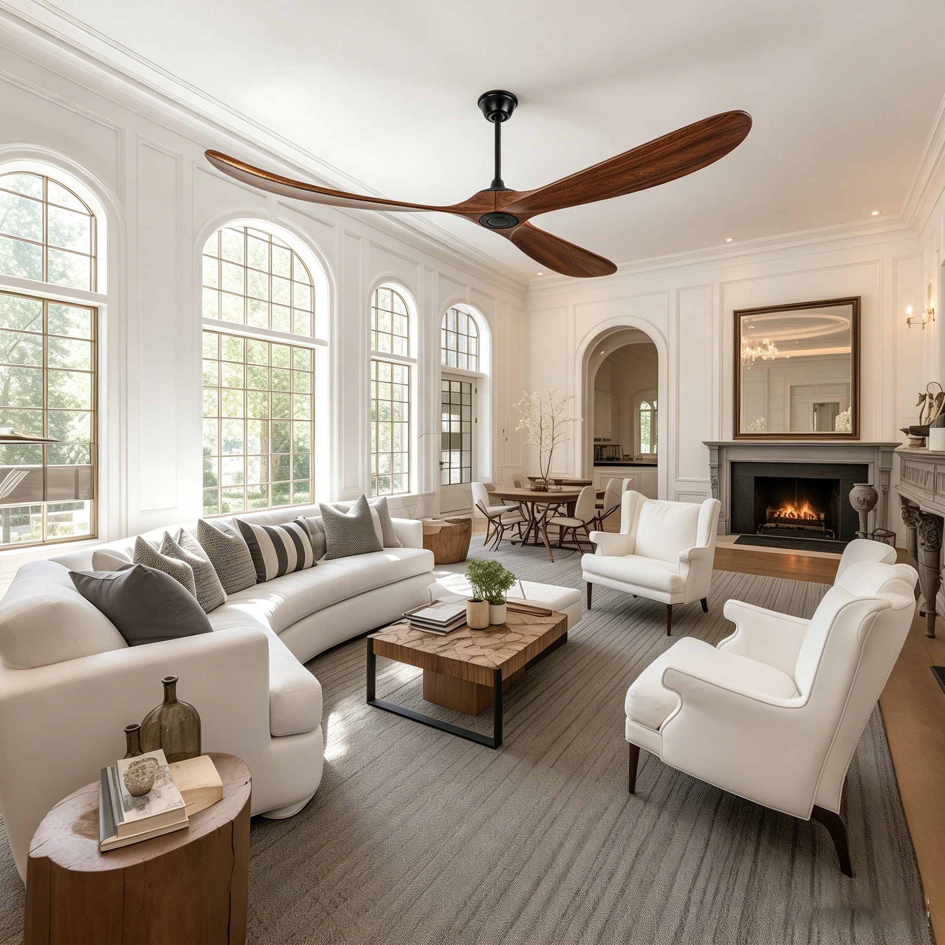 88" Matte Black Solid Wood Ceiling Fan with Remote - view 3
