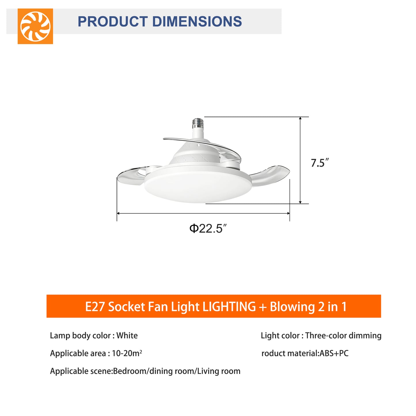 White Retractable Blade Ceiling Fan with Remote - view 2